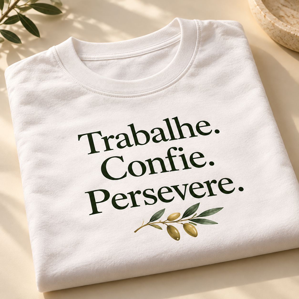Arte proposta para camiseta: Trabalhe. Confie. Persevere.